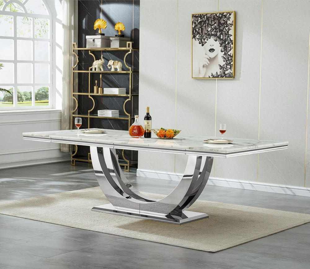 94.5" Large Dining Table for 10-12 People, Modern White Rectangle Kitche...
