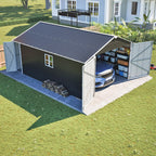 12x20 FT Heavy Duty Metal Garage Shed, Extra Large Outdoor Storage Building with Double Doors, Side Door & Window, Waterproof All-Weather Steel Carport for Vehicle & Equipment Storage