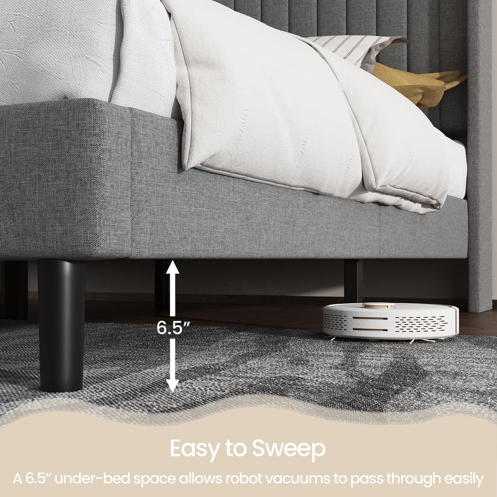 Queen Bed Frame with Vertical Channel Tufted Headboard & Wingback