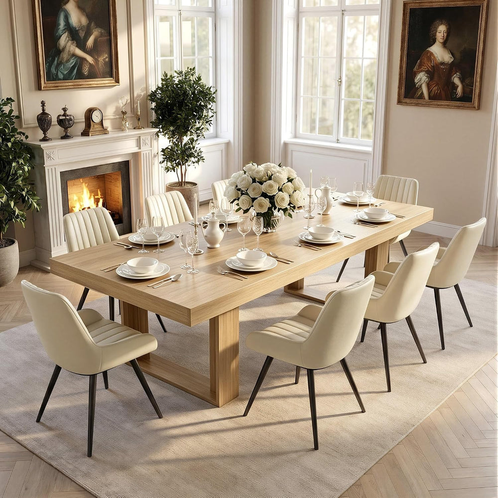 Miereirl 9-Piece Modern Farmhouse Dining Table Set, 86.6" x 47.2" S...