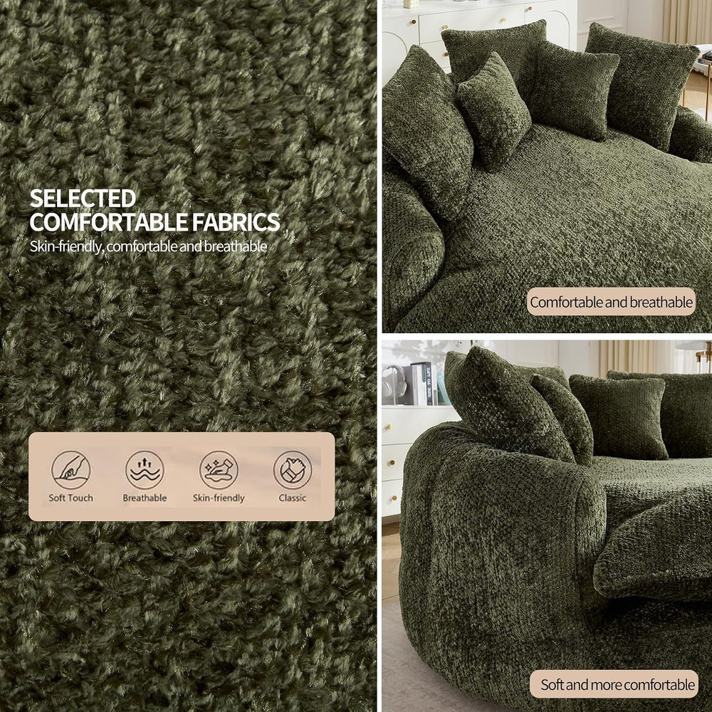 Oversized Round Lounge Chair with Ottoman Cloud Comfy | Breathable soft fabri...