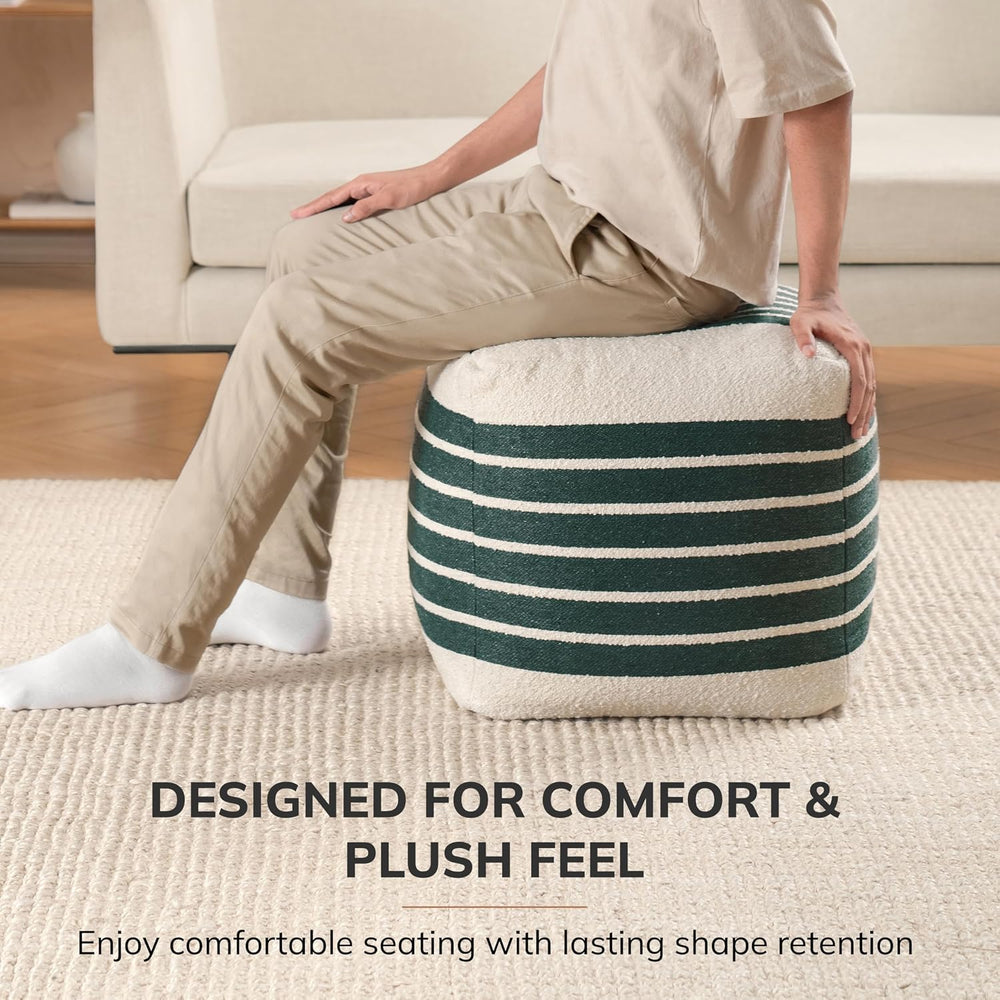 Anji Mountain Artisan Crafted Cotton Blend Pouf Ottoman | Versatile Floor Sea...