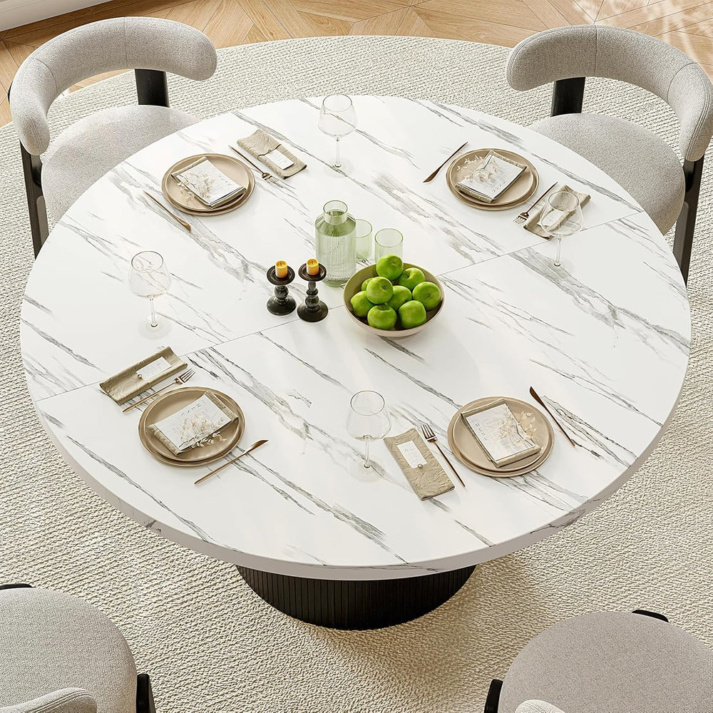 47 Inch Round Dining Table for 4, Circle Kitchen Table with Wood Strip Base, ...