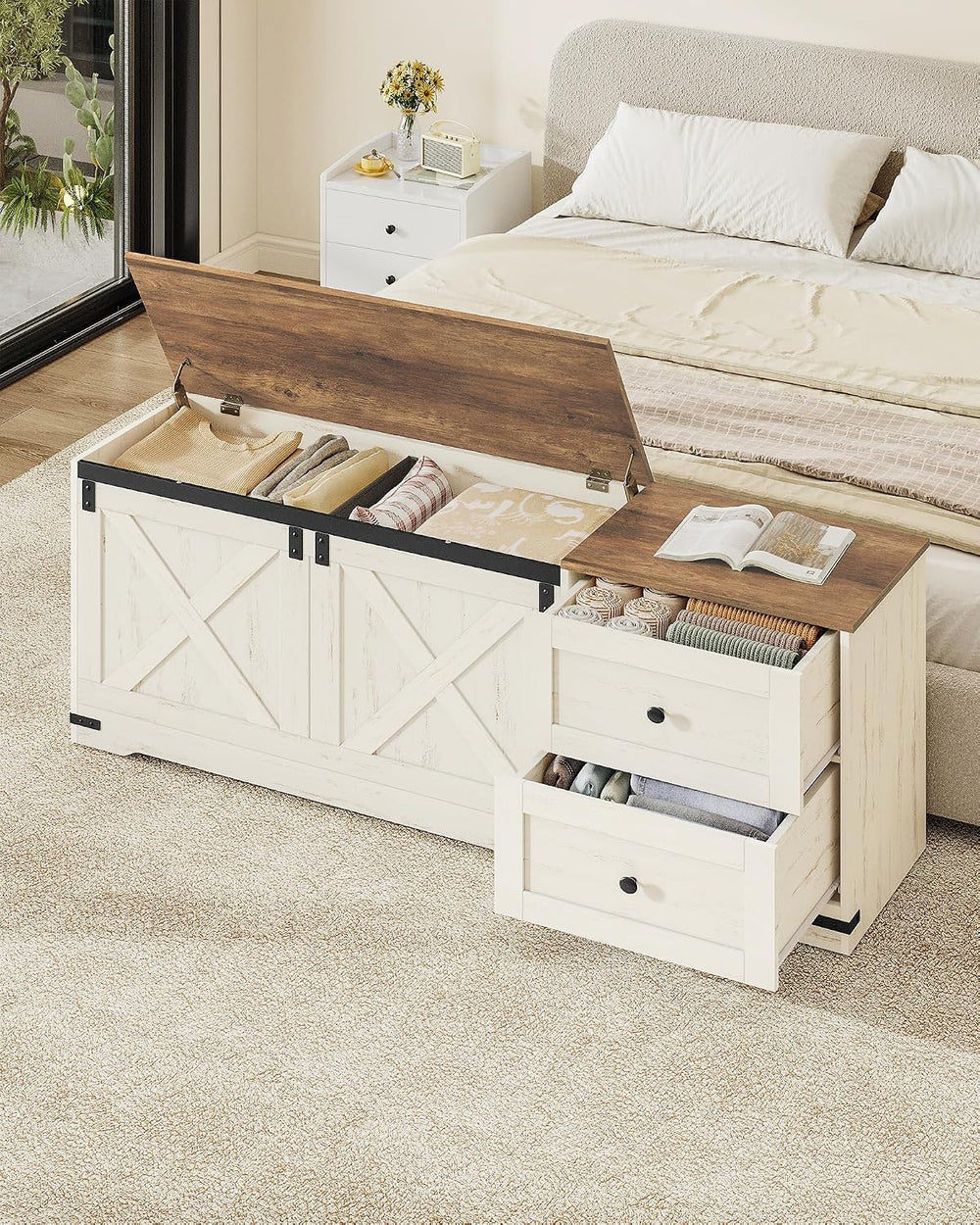 Hzuaneri Storage Chest, 58" Extra Large Storage Bench with Double Drawer...