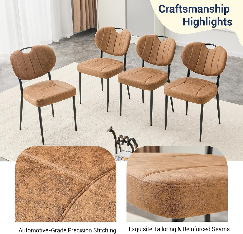 46.4" Round Dining Table Set for 4, Modern Kitchen Table Chairs Set of 4 Wood Dining Table Upholstered Chair with Metal Leg for Dining Room (Brown-2, 46.4" Walnut Table + 4 Chairs)