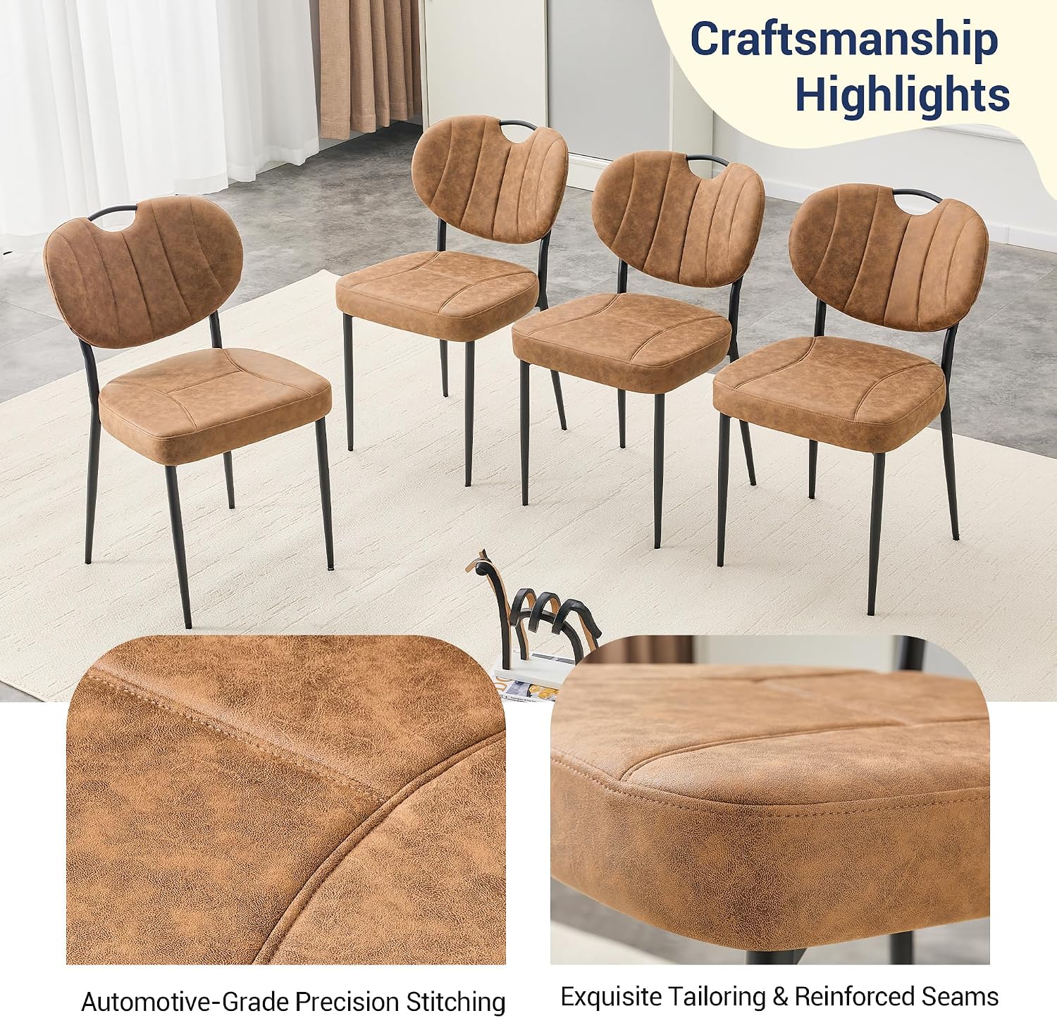 46.4" Round Dining Table Set for 4, Modern Kitchen Table Chairs Set of 4 Wood Dining Table Upholstered Chair with Metal Leg for Dining Room (Brown-2, 46.4" Walnut Table + 4 Chairs)