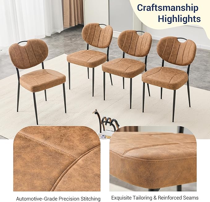 Modern Dining Chairs Set of 2, Brown Dining Chairs for Dining Room and Kitchen,Brown Suede Fabric,Dinning Chair, Precision Stitching, Top Handle, 3.54" Thick Cushion Seat, Metal Legs