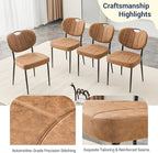 Modern Dining Chairs Set of 4, Brown Dining Chairs for Dining Room and Kitchen,Brown Suede Fabric,Dinning Chair, Precision Stitching, Top Handle, 3.54" Thick Cushion Seat, Metal Legs