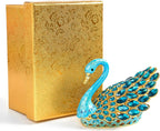 3.7-inch Blue Swan Figurine Jewelry Trinket Box, Enamel Hand-painted Swan Box with Gems, Hinged Jewelry Boxes - Ring Holder, Organizer, Home Decor, Wedding Favor Gift