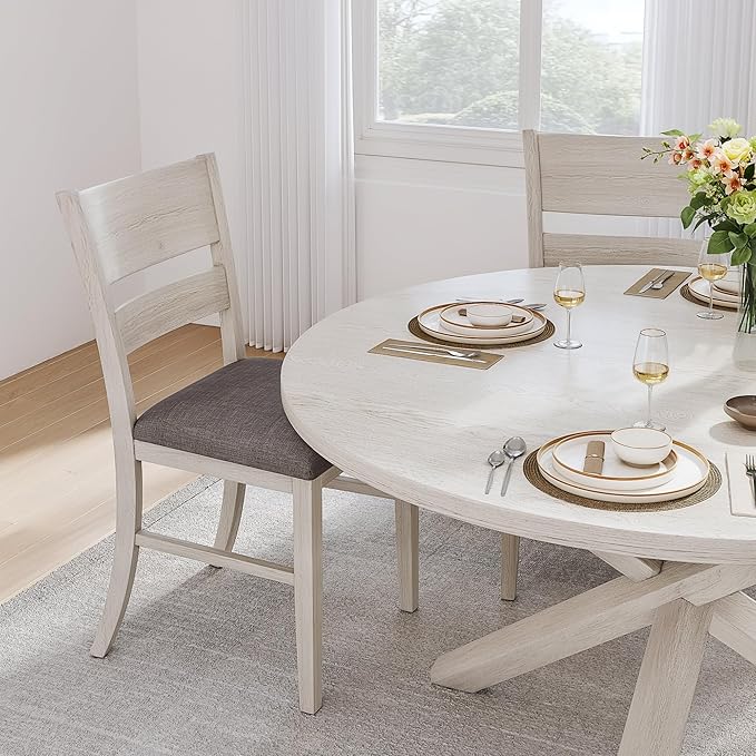 VECELO Peatuk 4-Piece Solid Wood Dining Table Set for 4-6, Modern Breakfast Dinette Kitchen Table with Chairs for Dining Room, Kitchen, Grey