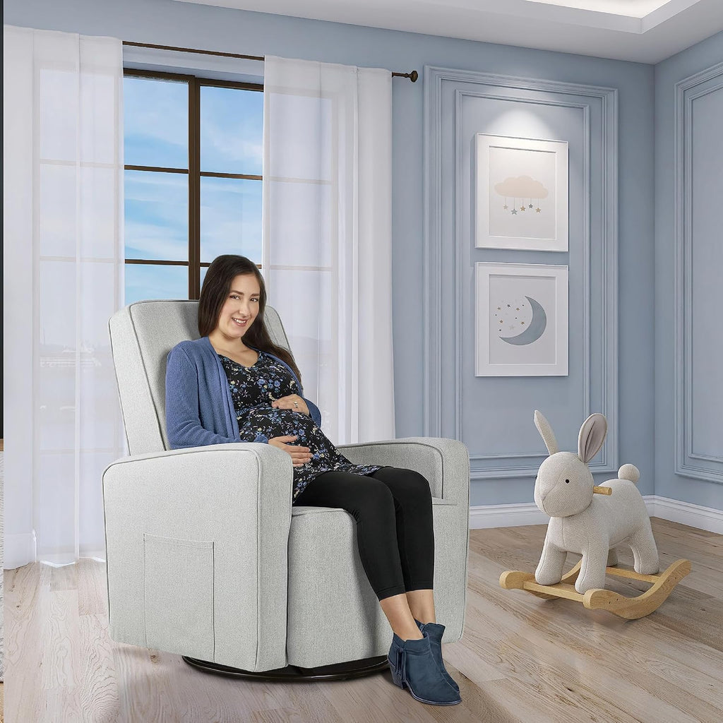 Evolur Holland Upholstered Plush Seating Glider Swivel, Glider Chair for Nursery in Harbor, Modern Nursery Glider, Tool-Free Assembly, Easy to Clean, Environmentally Conscious Glider
