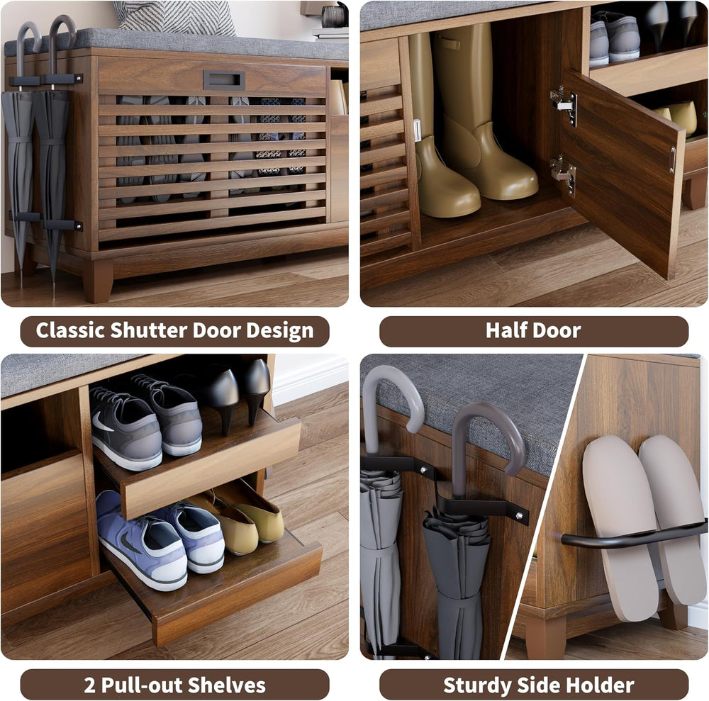 Loomie 47.2" Shoe Storage Bench with Flip Drawer, 2-Tier Entryway Bench ...