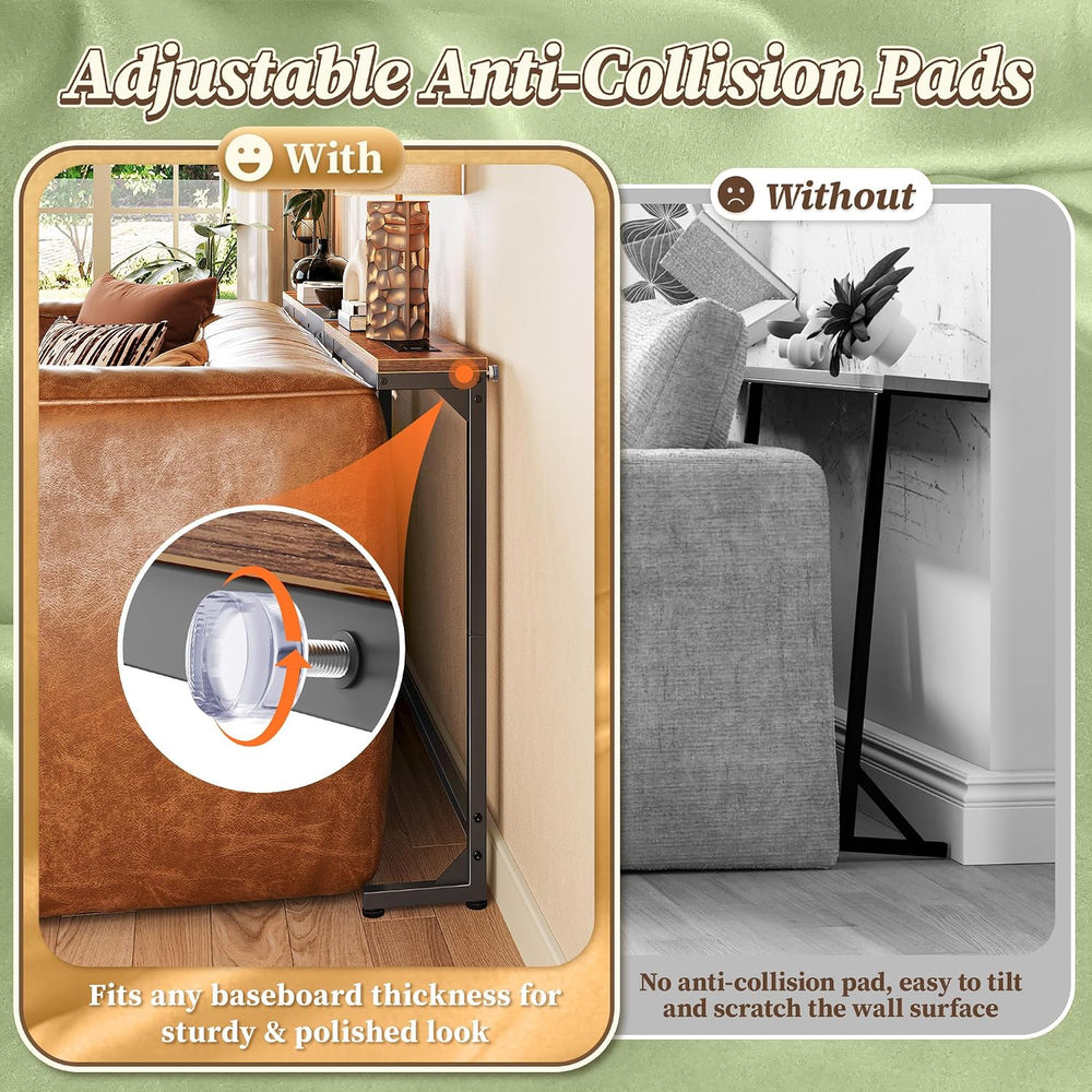 Huuger 63.4-78.3'' Extendable Behind Couch Table with Outlets, Rustic...