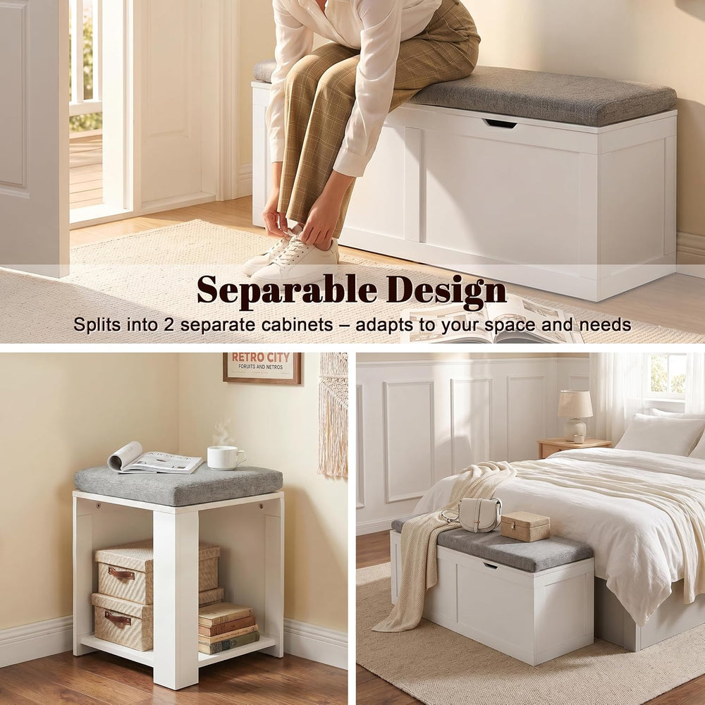 63” Breakfast Nook Bench, L Shaped Storage Bench with Cushion, White | Corner...