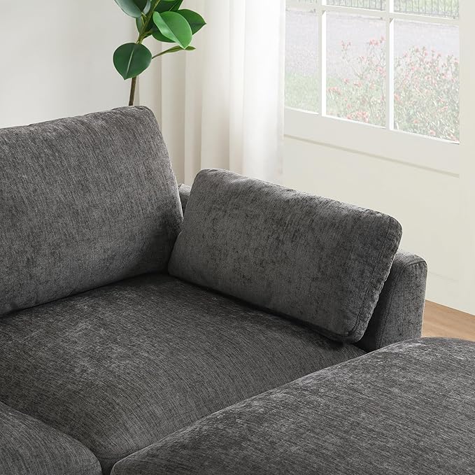 Ball & Cast Oversized Modular L Shaped Sectional Sofa W/Movable Ottoman and USB Ports,5 Seater Comfy Cloud Couch W/2 Armrest Pillows,Folding Table & Side Pocket,for Living Room,Apartment,Charcoal,130"