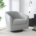 Swivel Barrel Accent Chair, Comfy Reading Armchair, Light Gray, Set of 1 | Low-Back Design | 360° Swivel | Solid Wood Frame | High-Density Foam Seat | Modern Round Style | For Living Room & Bedroom