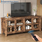 GAOMON TV Stand for 65" with Entertainment Center, Storage Cabinet, 4 Sliding Glass Doors, Mid Century Modern Media TV Console Table for Living Room Bedroom, Retro Brown