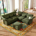 LLappuil Corduroy Sectional Sofa with Storage Ottoman, L Shaped Modular Sectional Couches for Living Room with Adjustable Arms Backs, Plush Supportive Cushions, 6 Seat, Green | Tool Free Assembly