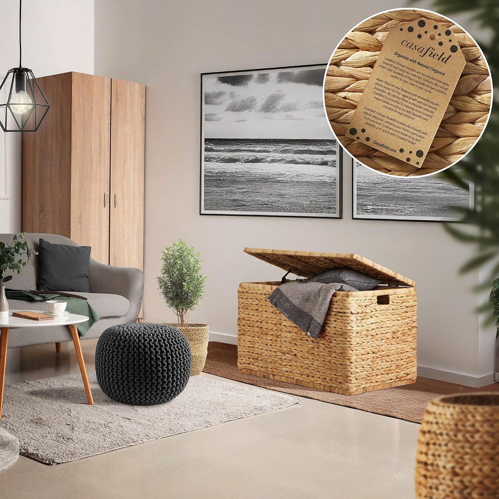 Casafield 30" Storage Chest with Lid, Handles, and Safety Hinge - Natura...