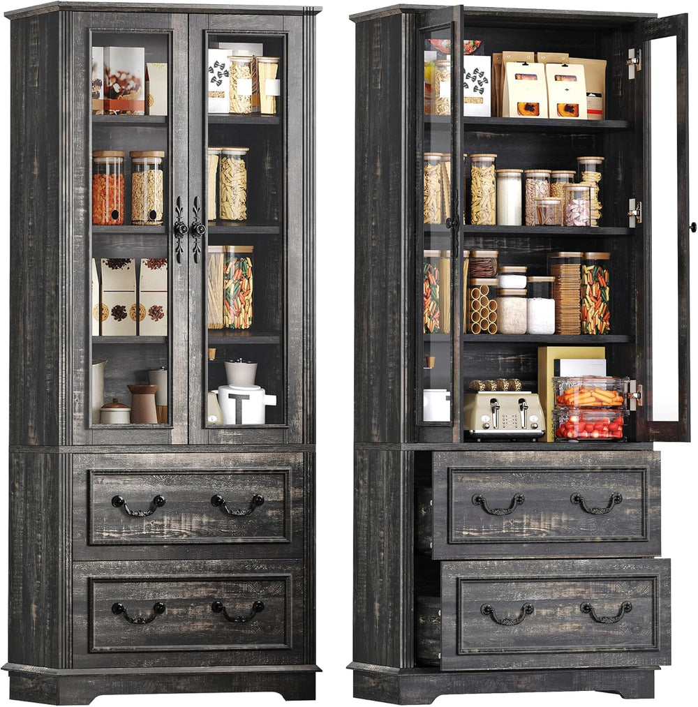 YITAHOME 76'' Kitchen Pantry Cabinet with 2 Drawers, Tall Storage Cab...
