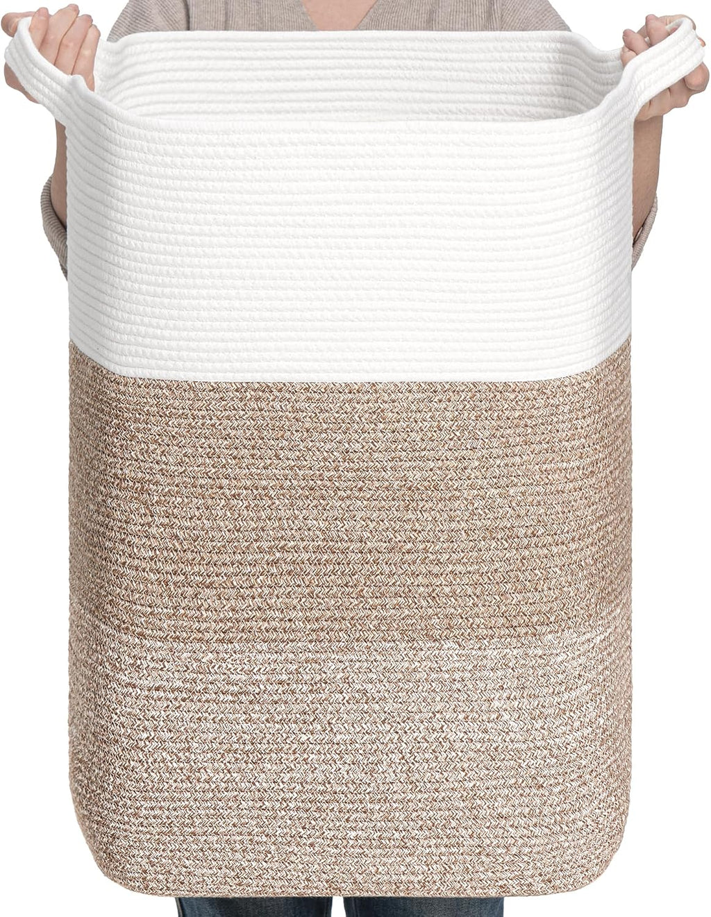 CLHMILY&Z 95L Laundry Basket Rectangular Brown Rope - 16x15x24 Inches - Dirty Clothes and Soft Storage Bin for Blankets, Toys, and Nursery Essentials