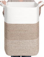 CLHMILY&Z 95L Laundry Basket Rectangular Brown Rope - 16x15x24 Inches - Dirty Clothes and Soft Storage Bin for Blankets, Toys, and Nursery Essentials