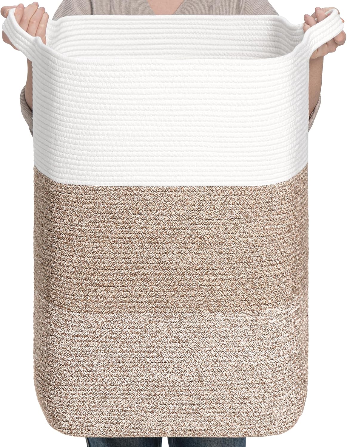 CLHMILY&Z 95L Laundry Basket Rectangular Brown Rope - 16x15x24 Inches - Dirty Clothes and Soft Storage Bin for Blankets, Toys, and Nursery Essentials