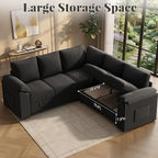 85 Inch Sectional Sleeper Sofa Bed with Pull Out Couch, U Shaped 5 Seat Cloud Modular Sectional Sofa with Storage, Corduroy Sectional Couches for Living Room, Removable Sofa Cover, Dark Grey