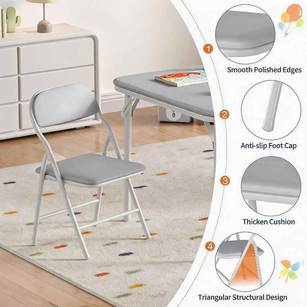 Garvee 3-Piece Folding Table and Chairs for Boys and Girls, Grey