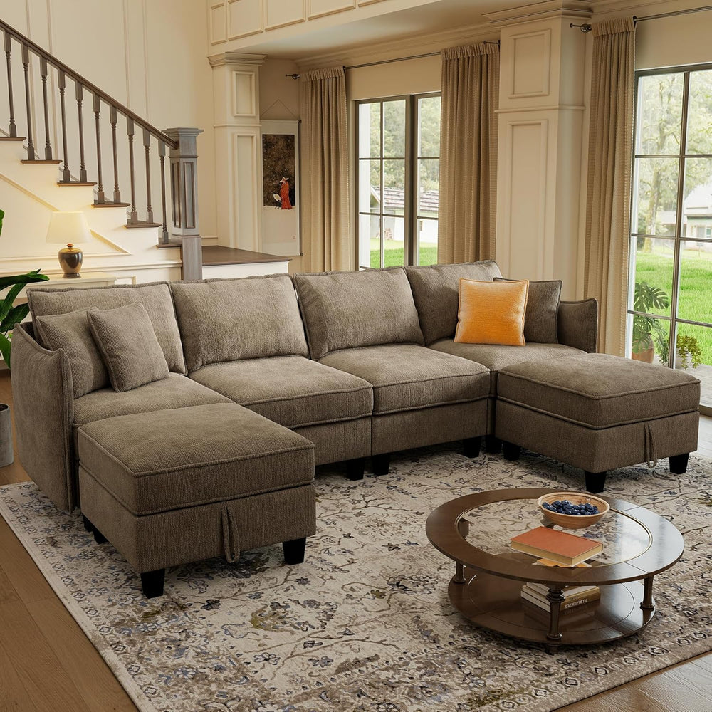 WorthFurni 112" Modular Sectional Sofa U Shape Couches with Storage Otto...
