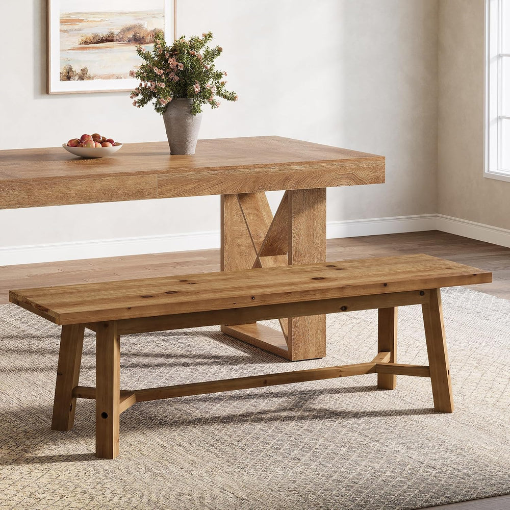 55" Solid Wood Bench, Farmhouse Bench Seat for Entryway | 55" L x 1...
