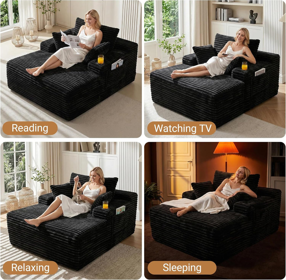 Oversized Floor Chair, Chaise Lounge Chair Indoor, Black | Upholstered Sofa B...