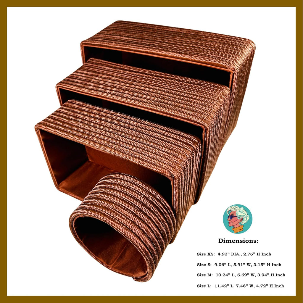 MODERN GRANNY Fashion Decor Vanity Box, Stackable Boxes Decoratives with Lined Interior, Storage Baskets Set of 4, Office Boho Baskets Shelf Box for Organizing (BRANDY BLUSH)