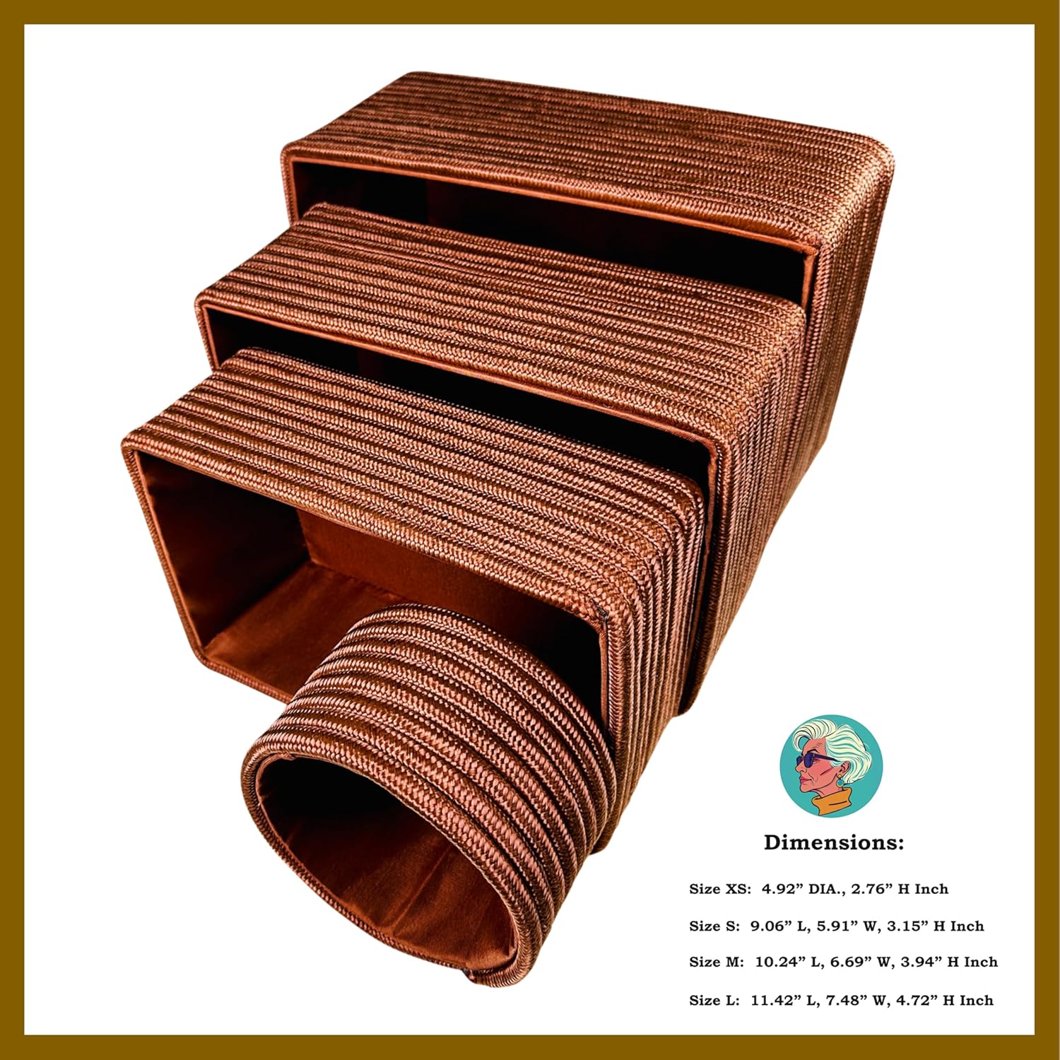 MODERN GRANNY Fashion Decor Vanity Box, Stackable Boxes Decoratives with Lined Interior, Storage Baskets Set of 4, Office Boho Baskets Shelf Box for Organizing (BRANDY BLUSH)