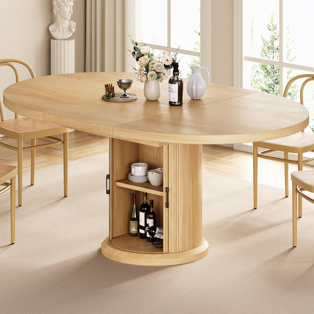 Jocoevol 47″–63″ Extendable Round Dining Table for 4–8 with Dust-Proof 2-Tier...
