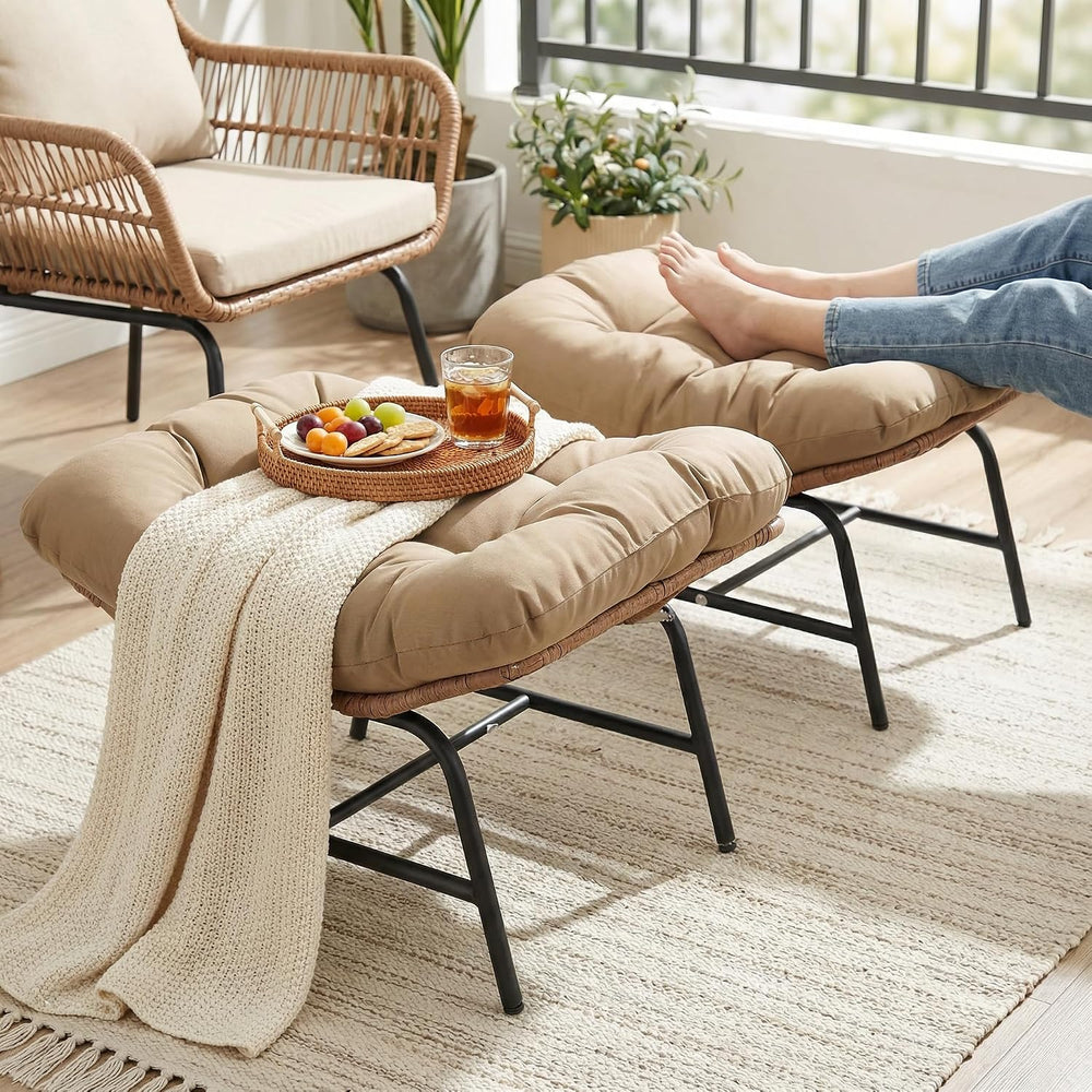 NICESOUL Indoor Outdoor Ottoman Set of 2, Large Wide Double Patio Footstool, ...