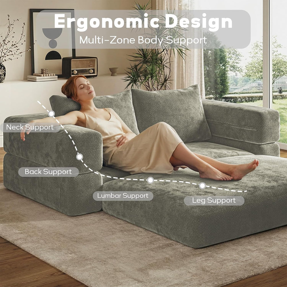 75'' Folding Convertible Sofa Bed with Large Pillow, 4-in-1 Foldable ...