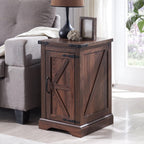 JXQTLINGMU Farmhouse 17" Nightstand Set of 2, Brown | Rectangular/ Rustic End Table with Barn Door /Adjustable Shelf/ Wood Sofa Side Table/ for Living Room, Bedroom