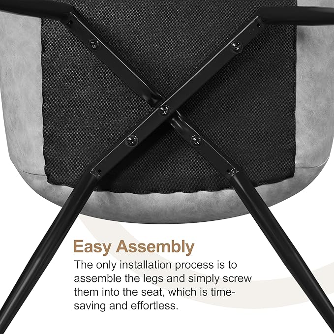 Yaheetech Dining Chairs Set of 6 Modern Upholstered Dining Room Chairs with Faux Leather Seat and Metal Legs for Home, Kitchen, Armless Design, Gray