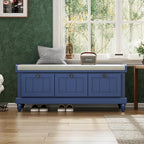Merax Classic Storage Bench with Cushioned Seat and Three Drawers for Entryway & Living Room & Bedroom, Navy Blue