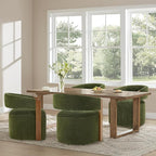 Upholstered Dining Chairs with Casters, Modern Barrel Side Armchair with Rollers & Wooden Armrest for Dining Room, Bedroom, Kitchen, Reading Room, Green, Set of 1