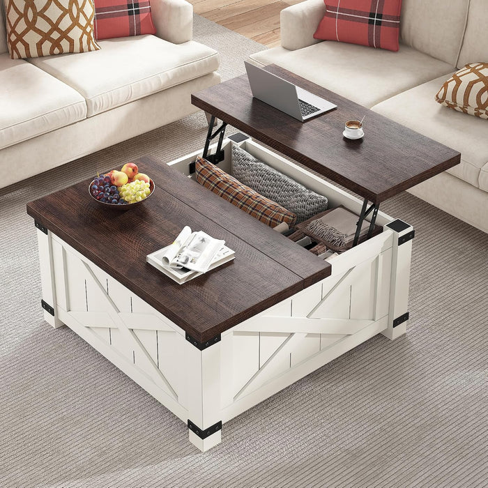 EnHomee Lift Top Coffee Table with Storage, 35.7" W Square Coffee Tables for Living Room, Small Coffee Table with Large Hidden Space, for Living Room, Bedroom, Home Office, White