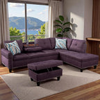 97.5" L Shaped Couch Set, Modular Sectional Couches for Living Room with Storage Ottoman, 4 Seat Home Sofa Living Room Furniture Sets with Chaise for Apartment Office (Linen, Purple)