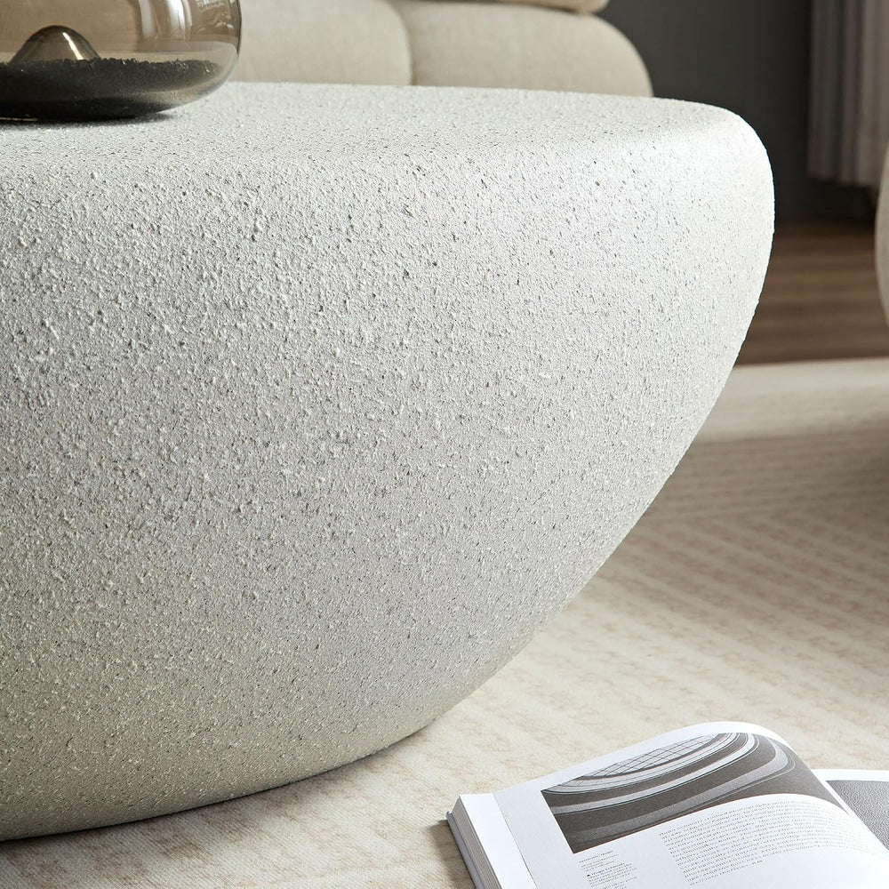 Oval Coffee Table, Faux Stone Center Table, No Assembly