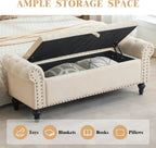 Howjoe 51" Bedroom Storage Bench, End of Bed Bench, Chenille Upholstered Benches, Ottoman with Storage, Window Benches with Rolled Arm and Nailhead Trim for Living Room, Entryway, Beige