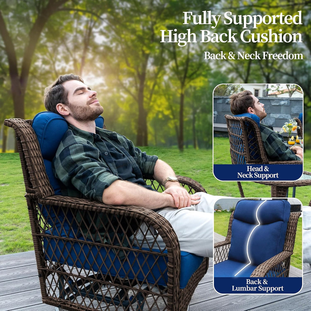 PIZZELLO Outdoor Swivel Rocker Chairs 5 Pieces Wicker Swivel Patio Chair w/Ot...