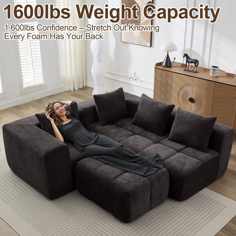 119" Couch, Cloud Sectional Couch with Deep Seat, High-Density Memory Fo...