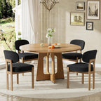 Modern 5-Piece Dining Table Set with 4 Chairs,Oak Round MDF Dining Table, Black Fabric Upholstered Chairs with Natural Wood Legs for Kitchen Dining Room Home