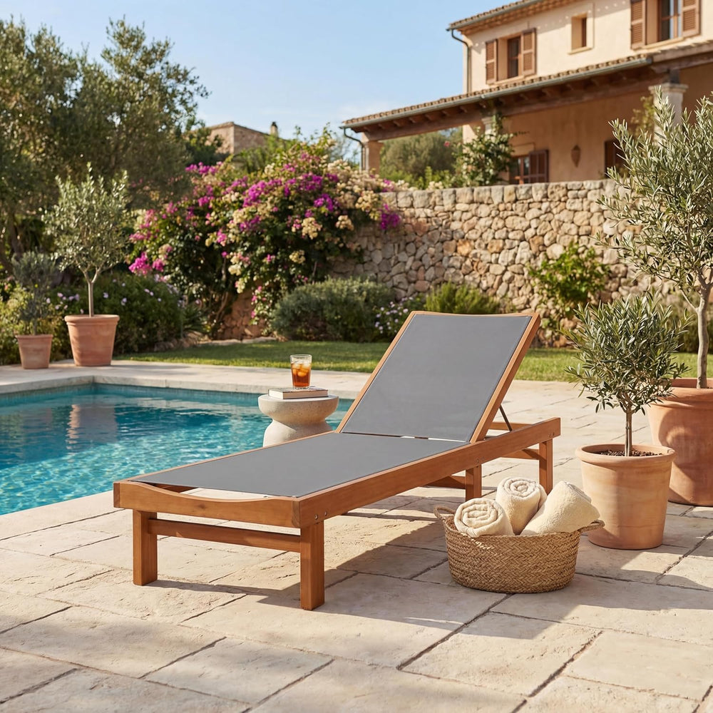 COSTWAY Set of 2 Patio Wood Chaise Lounge Chair, Strong Eucalyptus Wood Frame...