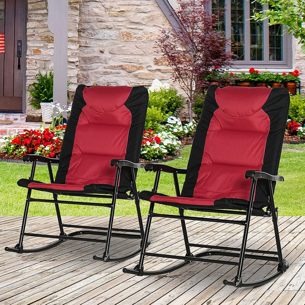 Outsunny Oversized Folding Rocking Camping Chair Set of 2, Padded Outdoor Roc...